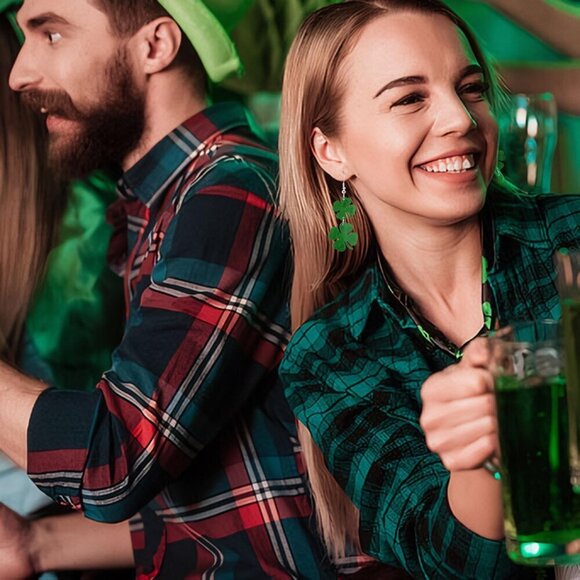 St Patrick's Day Earrings Set 9 Pairs Green Shamrock Clover Festive Dangle Jewel - Picture 3 of 8